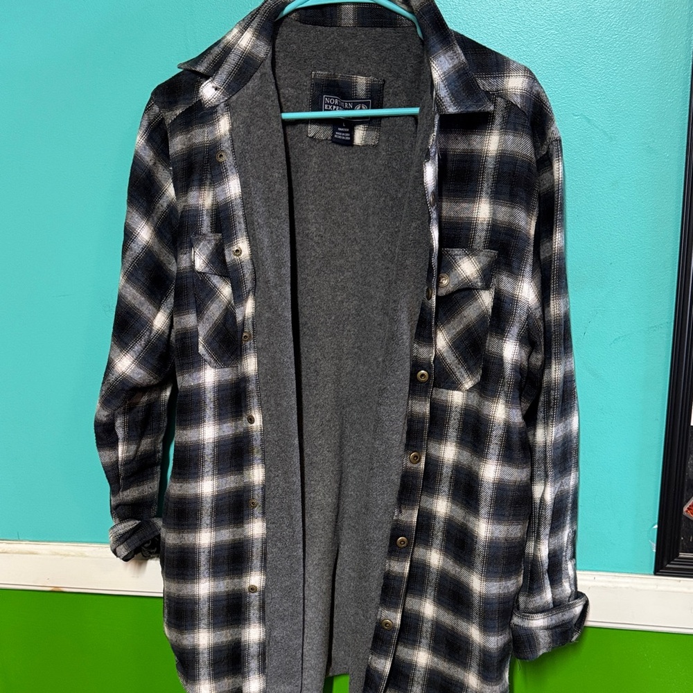 Navy and White Plaid Shirt Jacket
